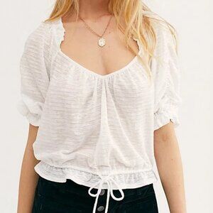 Free People Dorothy Puff Sleeve Cinched White crop Top
